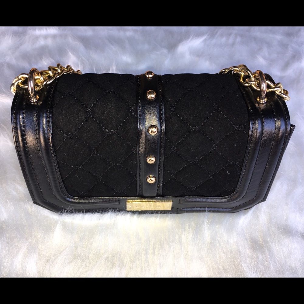 👜🌸✨BEBE MINI STEPHANIE FAUX SUEDE QUILTED BLACK BAG